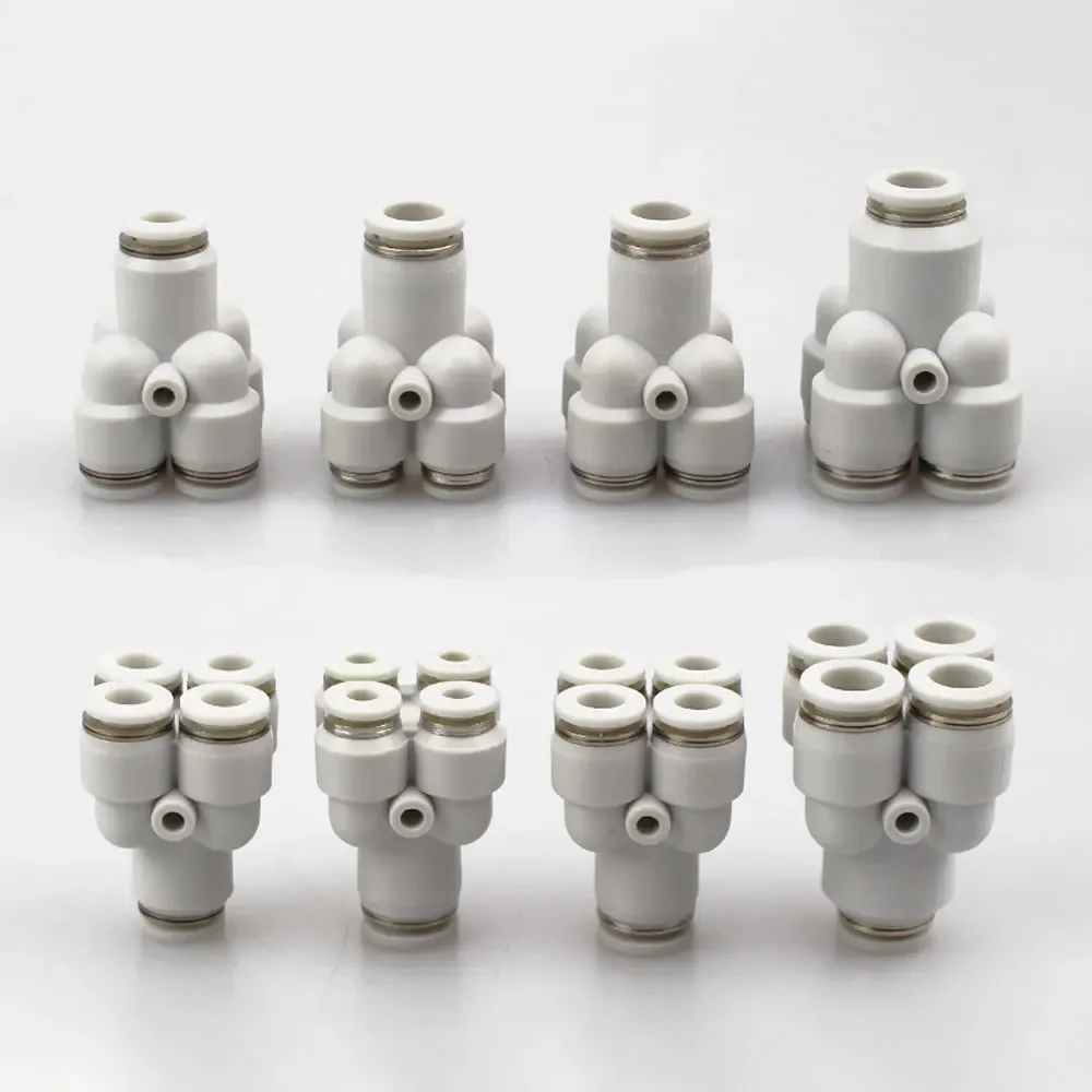 4 6 8 10 12mm Tube OD Y-Shaped 4 Ways Splitter Block Distribution Plastic Pneumatic Air Pipe Fitting Push In Connector