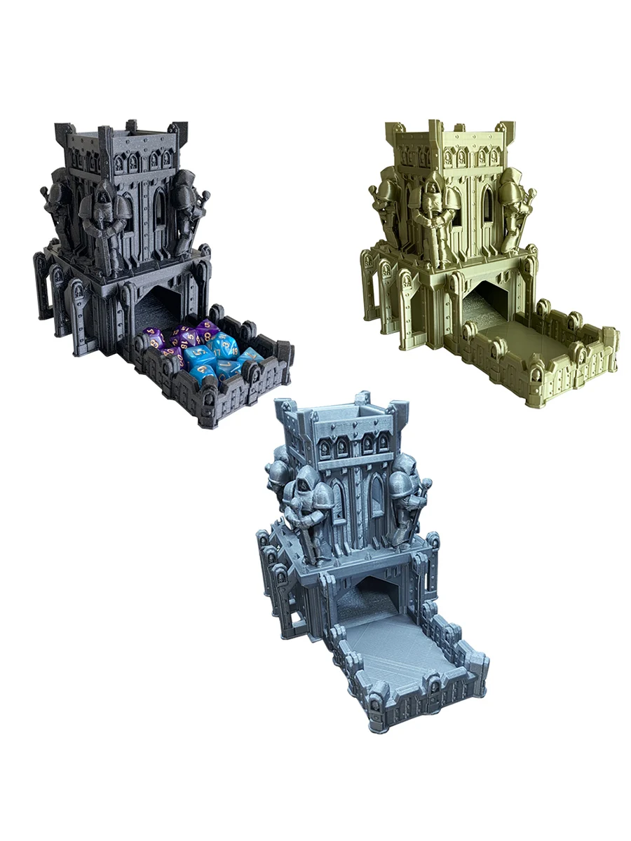 3D Printed Rice Rolling Castle Tray Dice Tower Tabletop Gaming Tower for DND Board Game D&D RPG Desk Decoration