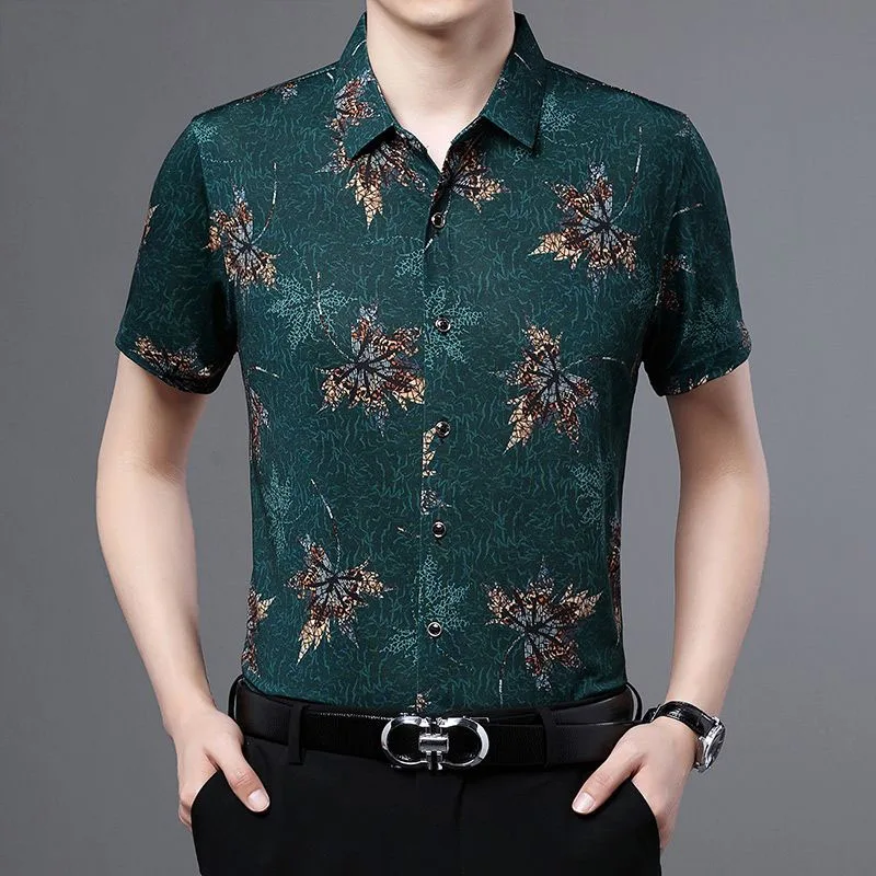 Camisa estampada con cuello de Polo para hombre, ropa informal a la moda, camiseta Vintage de manga corta con botones que combina con todo, novedad