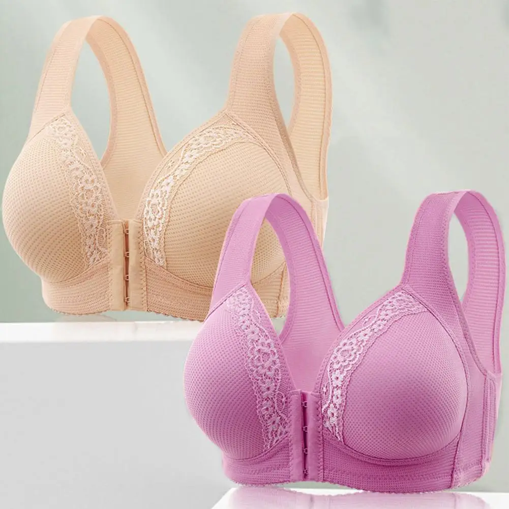 

Female Underwear Contoured Cups Bra Lace Front Closure Push-up Yoga Bra for Women Shockproof Wireless Bra with Elastic Straps