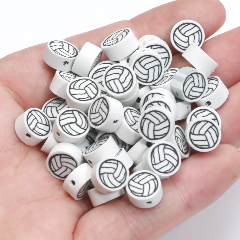 20/50/100pcs Sport Polymer Clay Beads White Volleyball Loose Spacer Beads For Jewelry Making Diy Bracelet Necklaces Accessories