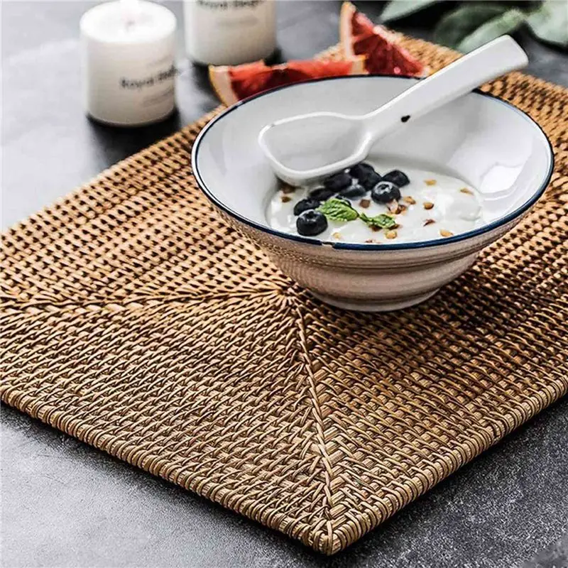 AT02-4X Table Mats Non Slip Rattan Placemats Dining Table Heat Resistant Woven Placemats Heat Resistant Mats For Dinner Table
