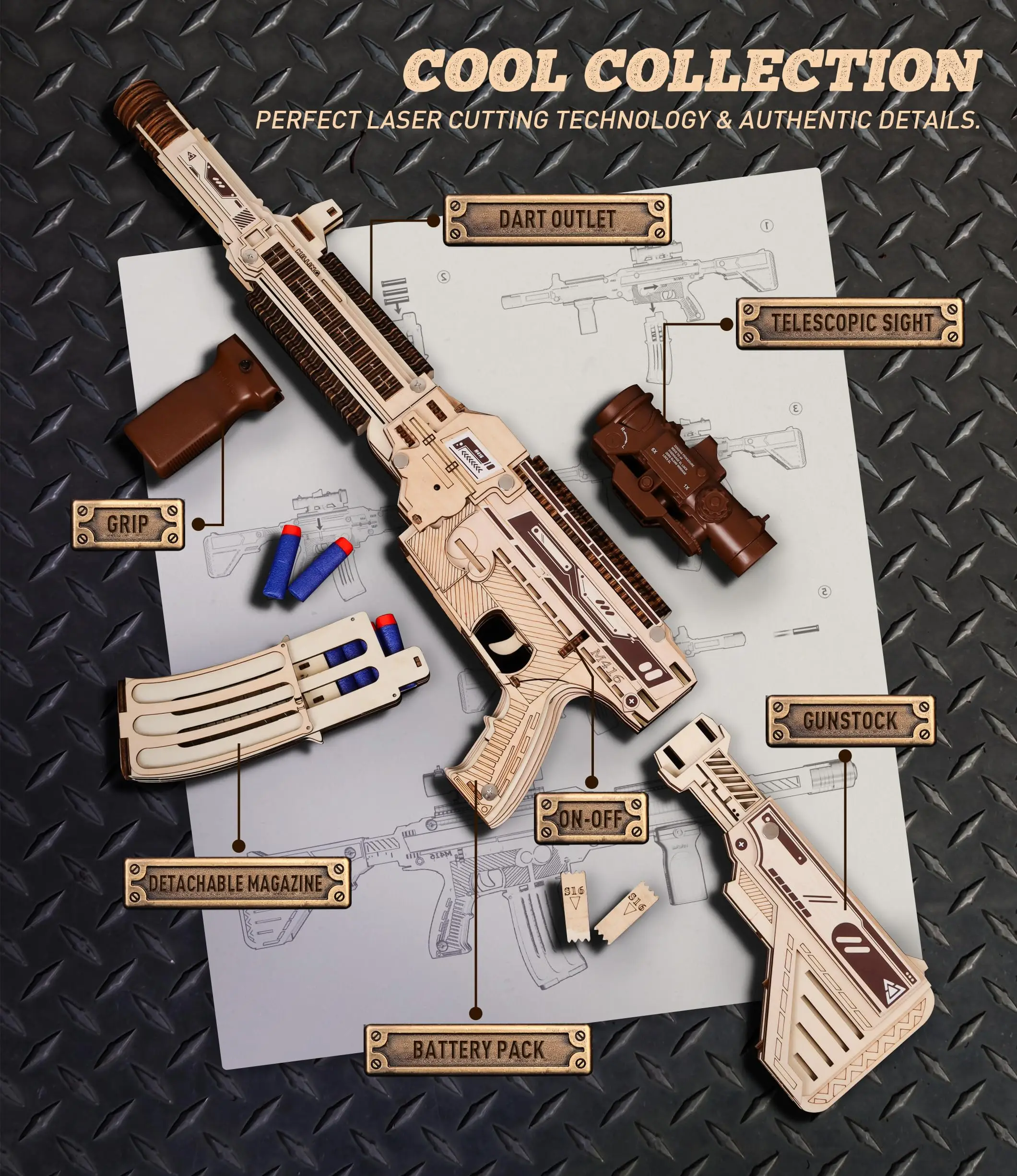 

3D Wooden Puzzles Gun for Adul,Electric Wooden M416 Model Rifle Puzzle Toy Guns,Wood Puzzles for Adult Christmas Birthday Gift