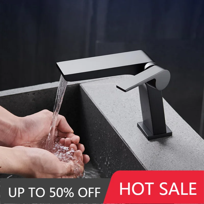 Creative black bathroom faucet, copper bathroom basin, hot and cold water toilet bottom installation