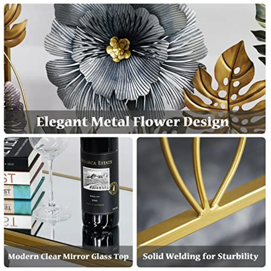 طاولة وحدة التحكم طاولة أريكة فنية عتيقة مع ديكور زهور معدنية طاولات مدخل مع مرآة زجاجية منضدية خلف أريكة rrow أ #5