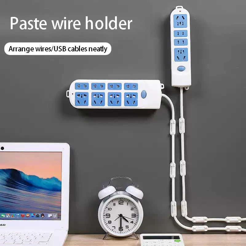 Non perforated wire fixing buckle, self-adhesive plug and ribbon cable, network cable sorting, storage and fixing device