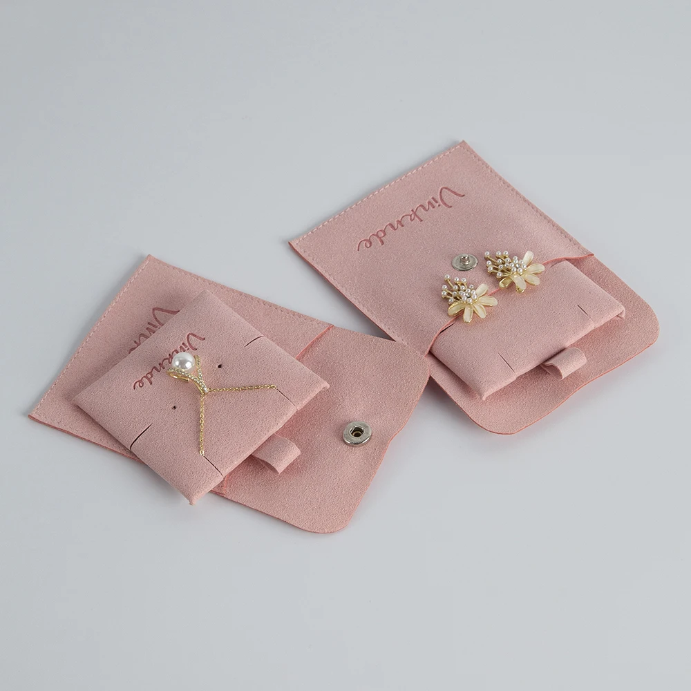 

Пользовательский логотип, розовая сумка для ювелирных изделий из микрофибры, сумки на кнопках, персонализированные серьги, подарочная упаковка, кольцо, подарок с подушечкой для карт