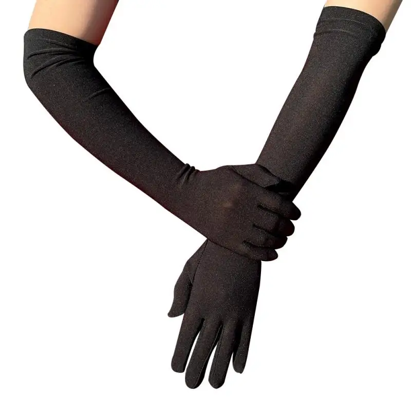 Guantes elásticos de seda de leche para mujer, manoplas para Festival, Fiesta, grupo, espectáculo, Bar, baile, vestido, 45Cm de largo, C013