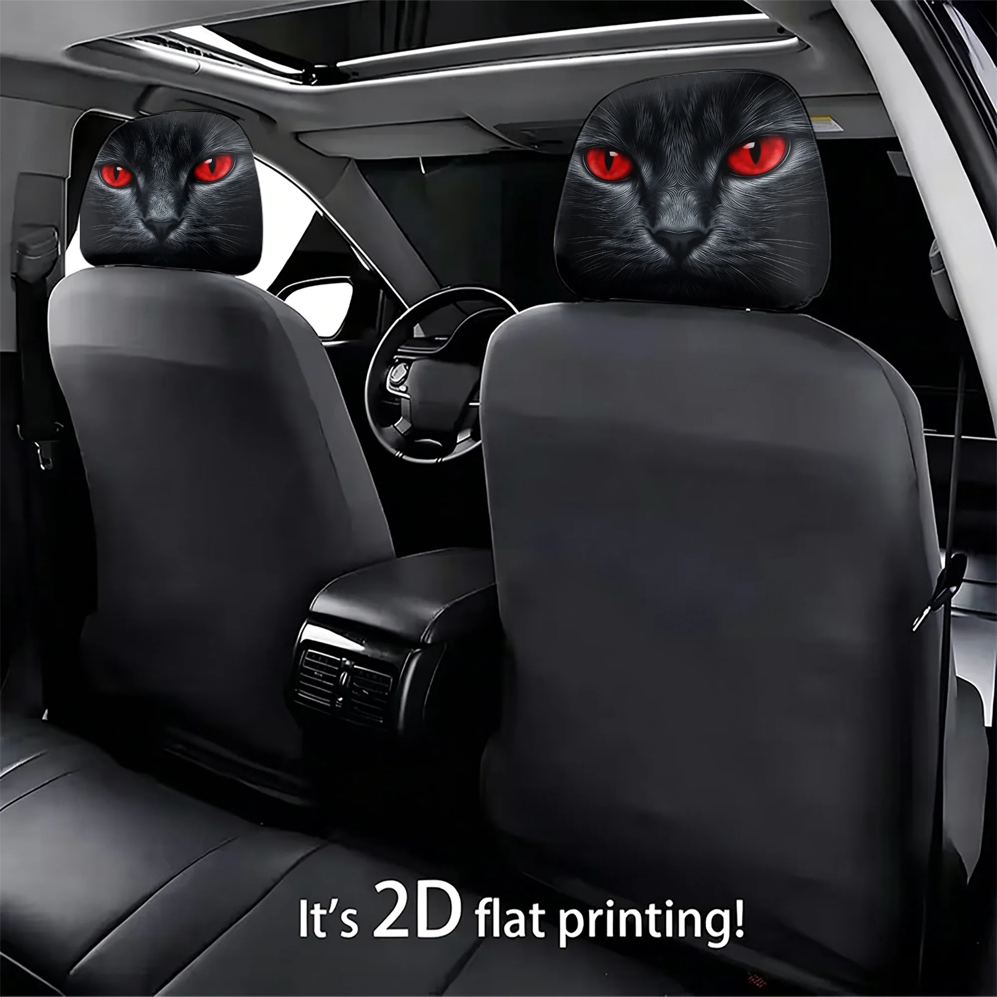 2pcs red-eyed black cat-patterned car headrest covers, adding  style to your car’s interior. Does not include filling. Easy to i