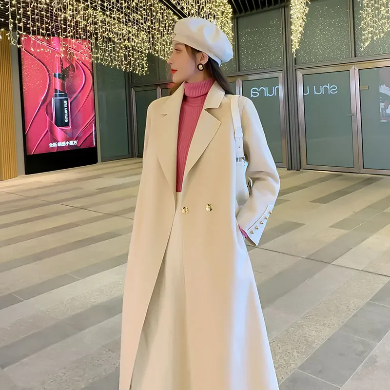 

Autumn Winter New Wool Double-Sided Wool Jacket Women's Overcoat Fashion Long Chic Double-Sided Cashmere Wool Trenchcoat Jacket