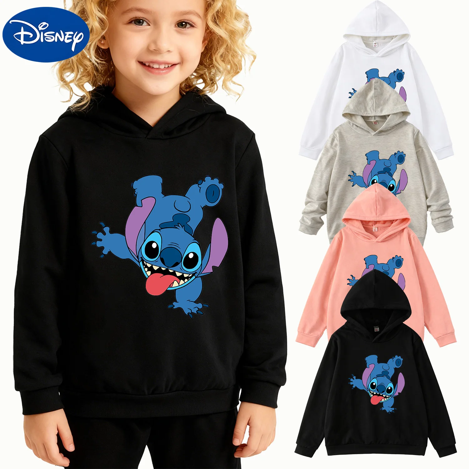 

Детская толстовка с рисунком Disney Lilo & Stitch Upside Down Tongue Out, черный пуловер с длинными рукавами