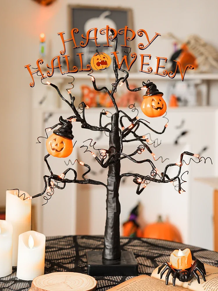 Halloween horror decoration pumpkin lamp ornament props kindergarten theme scene arrangement ornament ambient light ornament