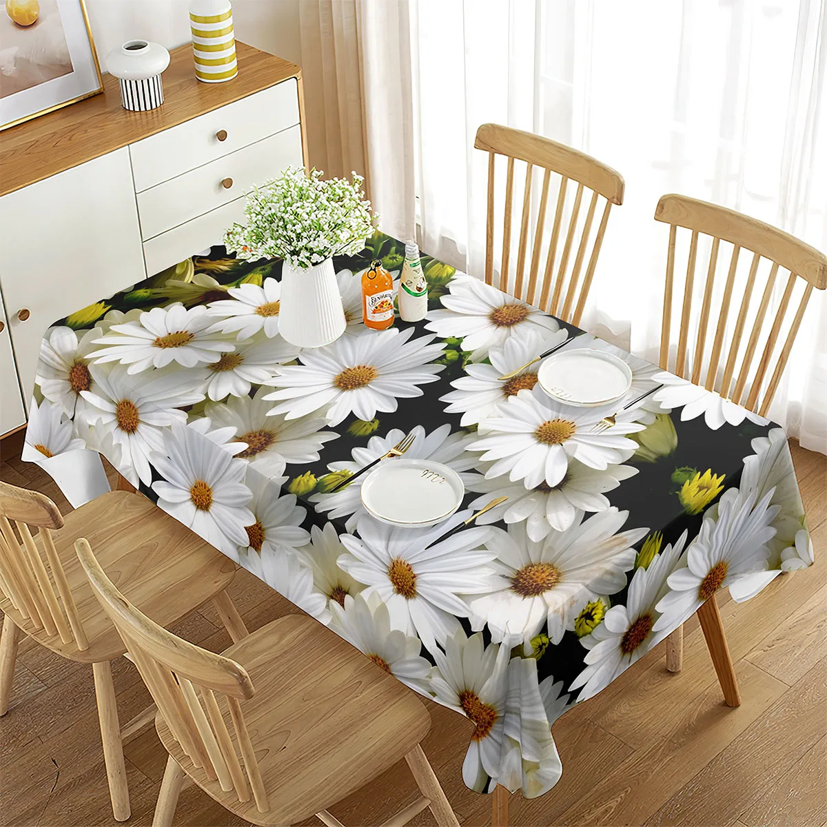 

Little Daisy Rectangular Tablecloth Various Flower Plant Theme Decoration Tablecloth Theme for Wedding Banquet Dining Room Decor