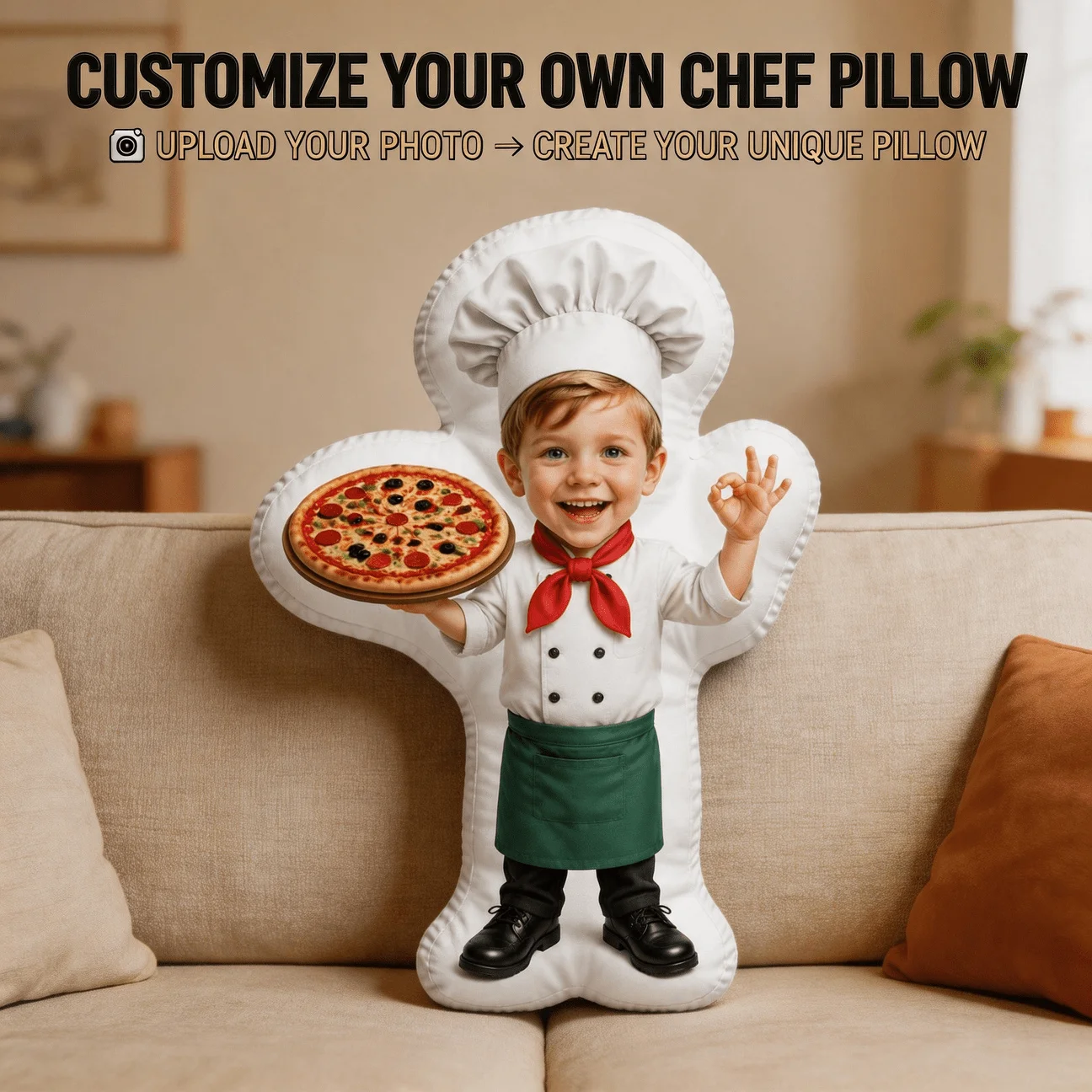 Upload photos to customize exclusive items, print precious portraits on black pajamas shaped doll pillows, with multiple sizes t