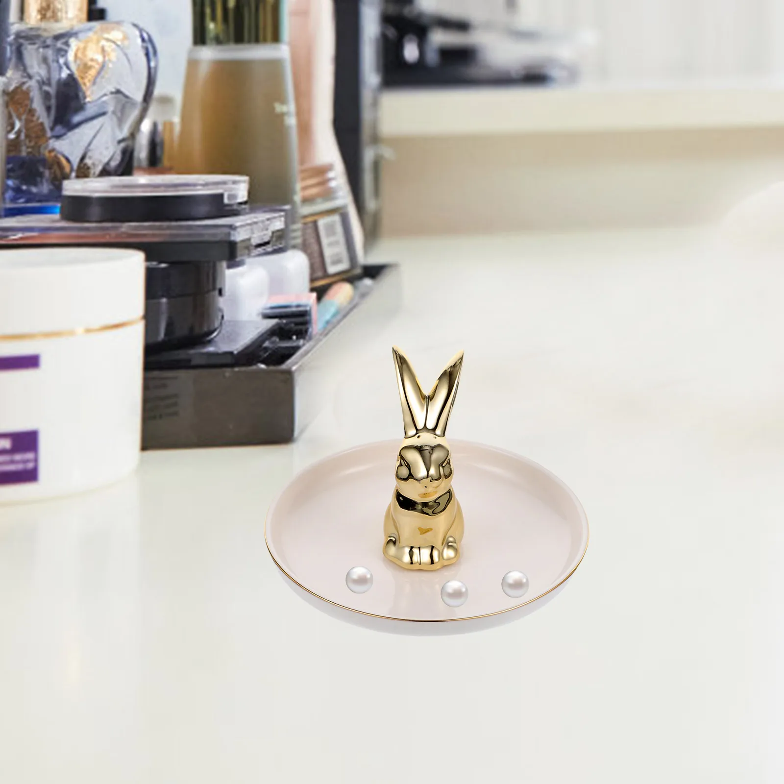 

Rabbit Jewelry Tray White Porcelain Storage Plate Lipstick Animal ganizing Creative Display Home Decor Elegant Style