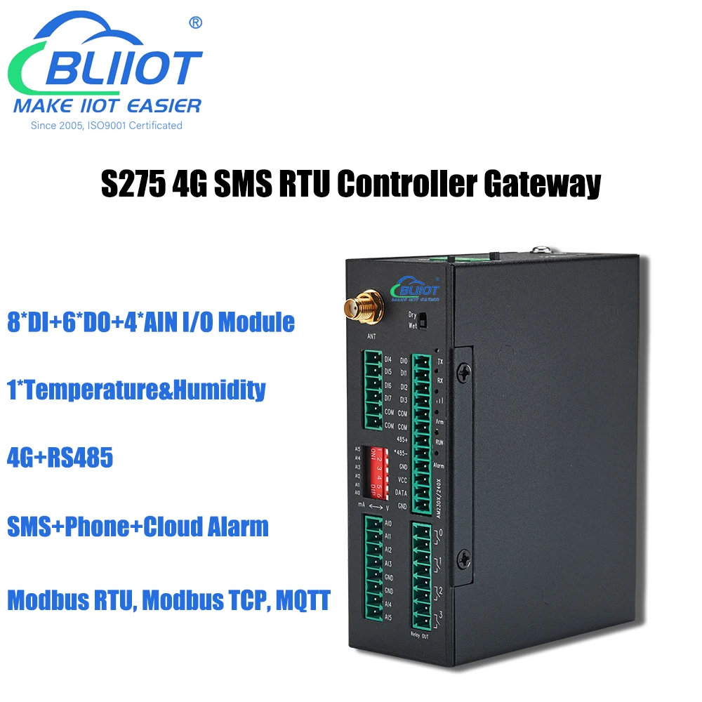 Smart City Street Light Remote Monitoring RTU Controller 8DIN+6AIN+4DO Supports Modbus to MQTT Conversion 4G SMS Gateway