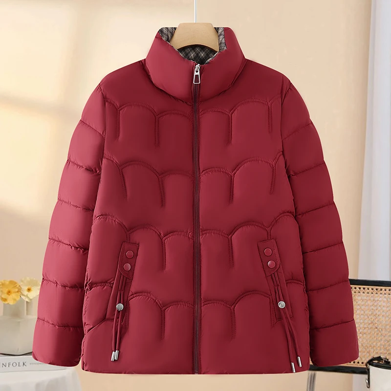 

Winter Coat Women Fashion Middle Age Mother Down Cotton stand collar Jacket Casual Solid Warm Thick Outwear Female Parka
