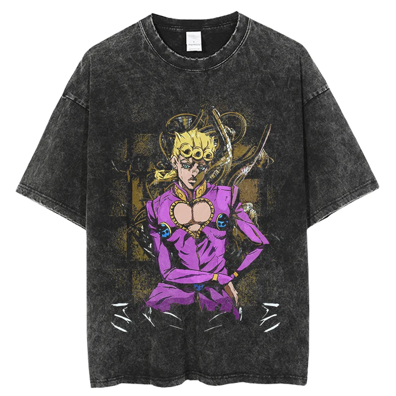 New Anime JoJo\'s Bizarre Adventure Vintage Washed Tshirts jojo T Shirt Harajuku Oversize Tee Cotton fashion Streetwear