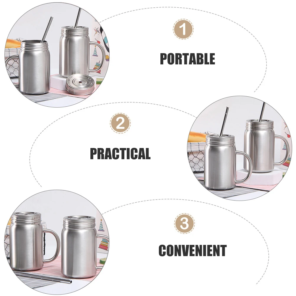 

2 шт. стальные банки Mason 500 мл портативные небьющиеся чашки для дома, кухни, офиса, контейнеры для хранения, контейнеры для хранения