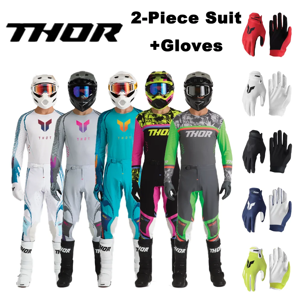 THOR off-road motorcycle suit, includes matching gloves, breathable long sleeves, for off-road motorcycle riding