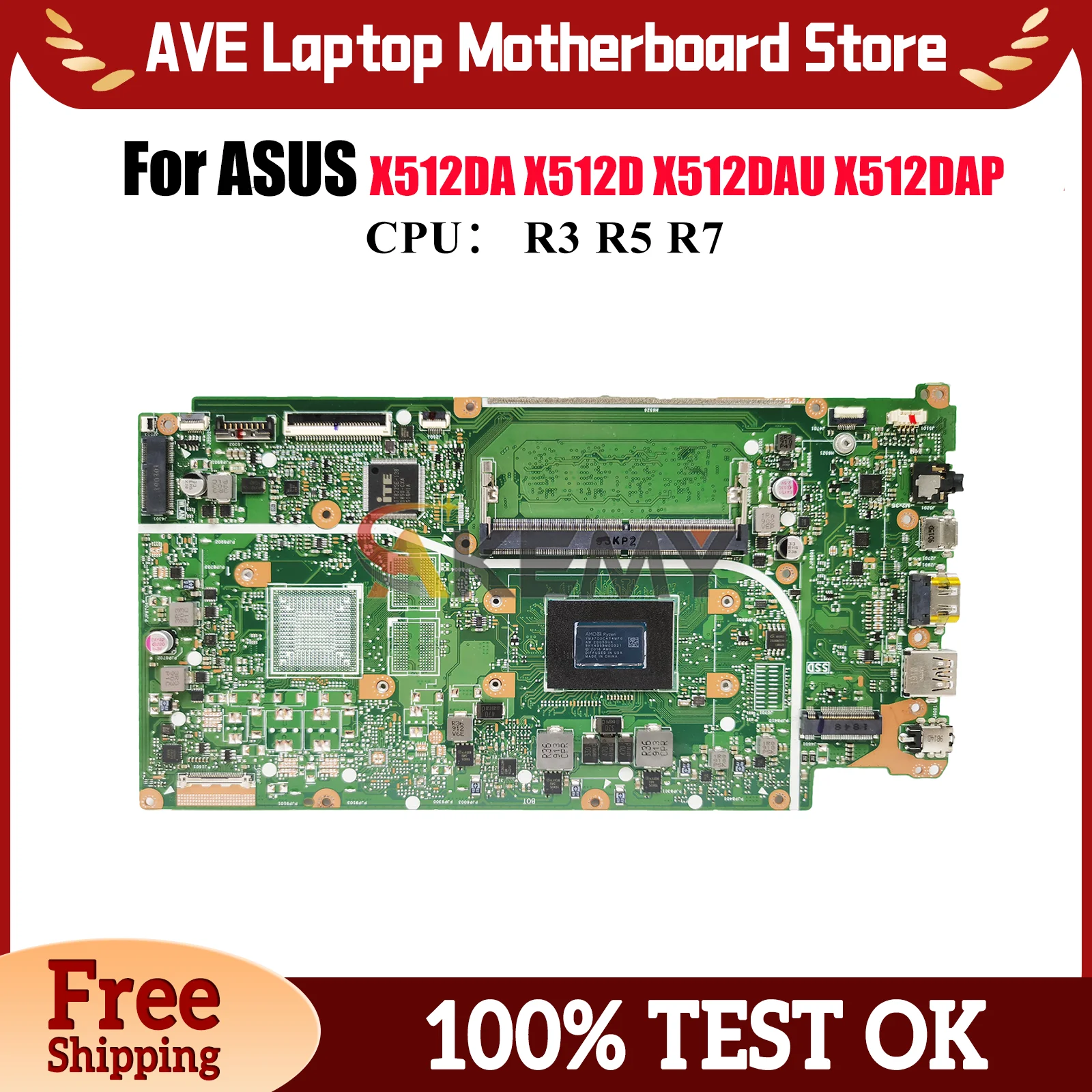 

X512DA Материнская плата для ноутбука ASUS VivoBook X512DAP M512D V5000d X512DAU X512DK M5050D X512D X512DA F512D Материнская плата R3 R5 R7 CPU