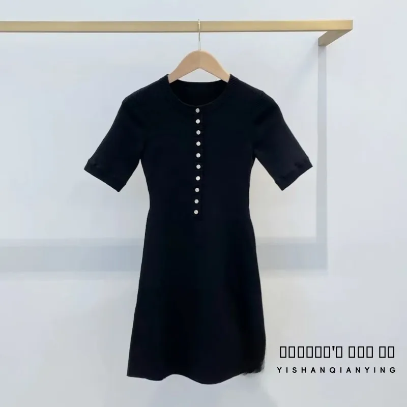 

Женское облегающее вязаное платье Ele Metal Bule с круглым вырезом и коротким рукавом, модное, для осени и зимы, для повседневной носки