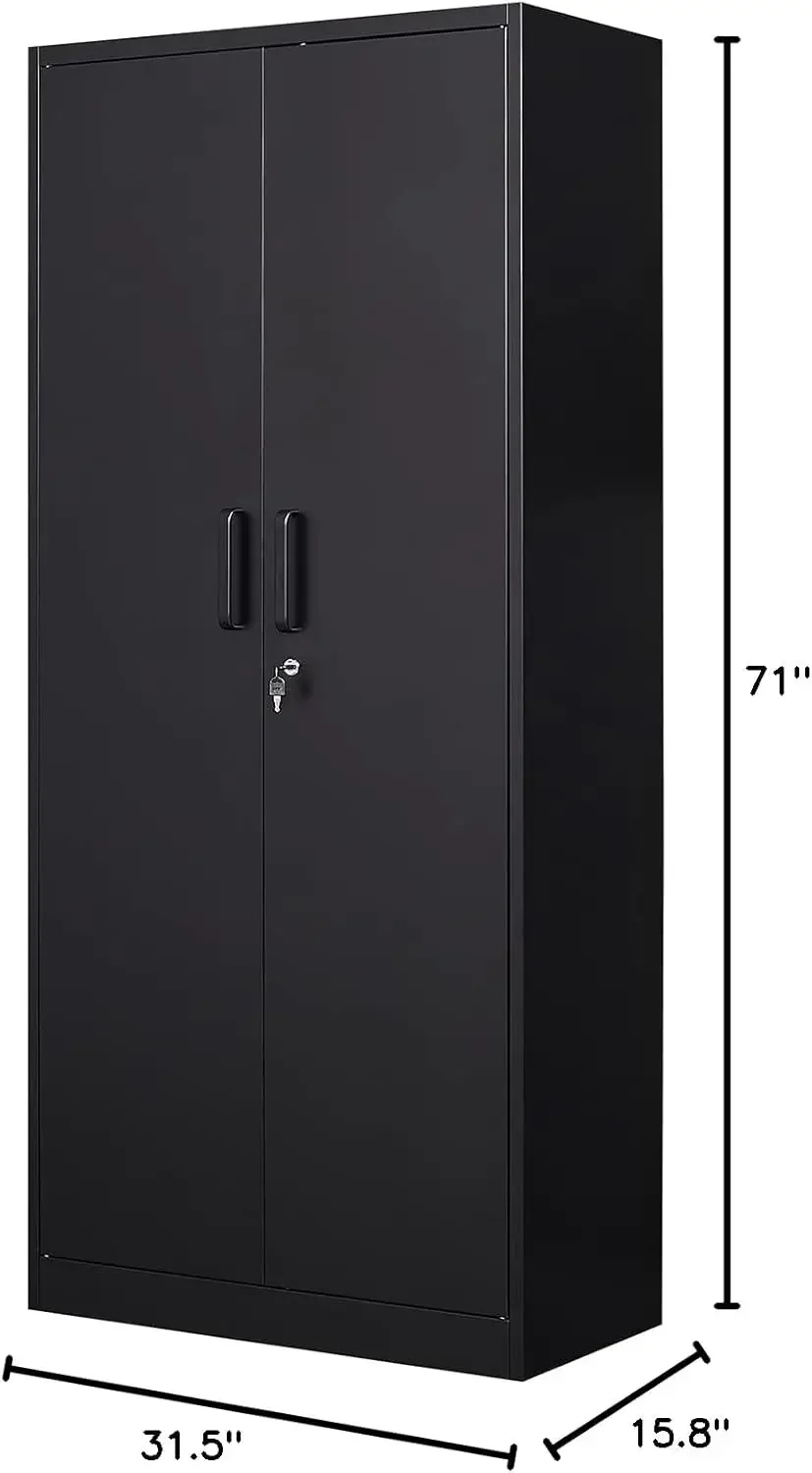 Metal Storage Cabinet,Black Metal Cabinet with Lock,71" Lockable Garage ,Locking,Steel Cabinet for Home,Office,Garage,Shop