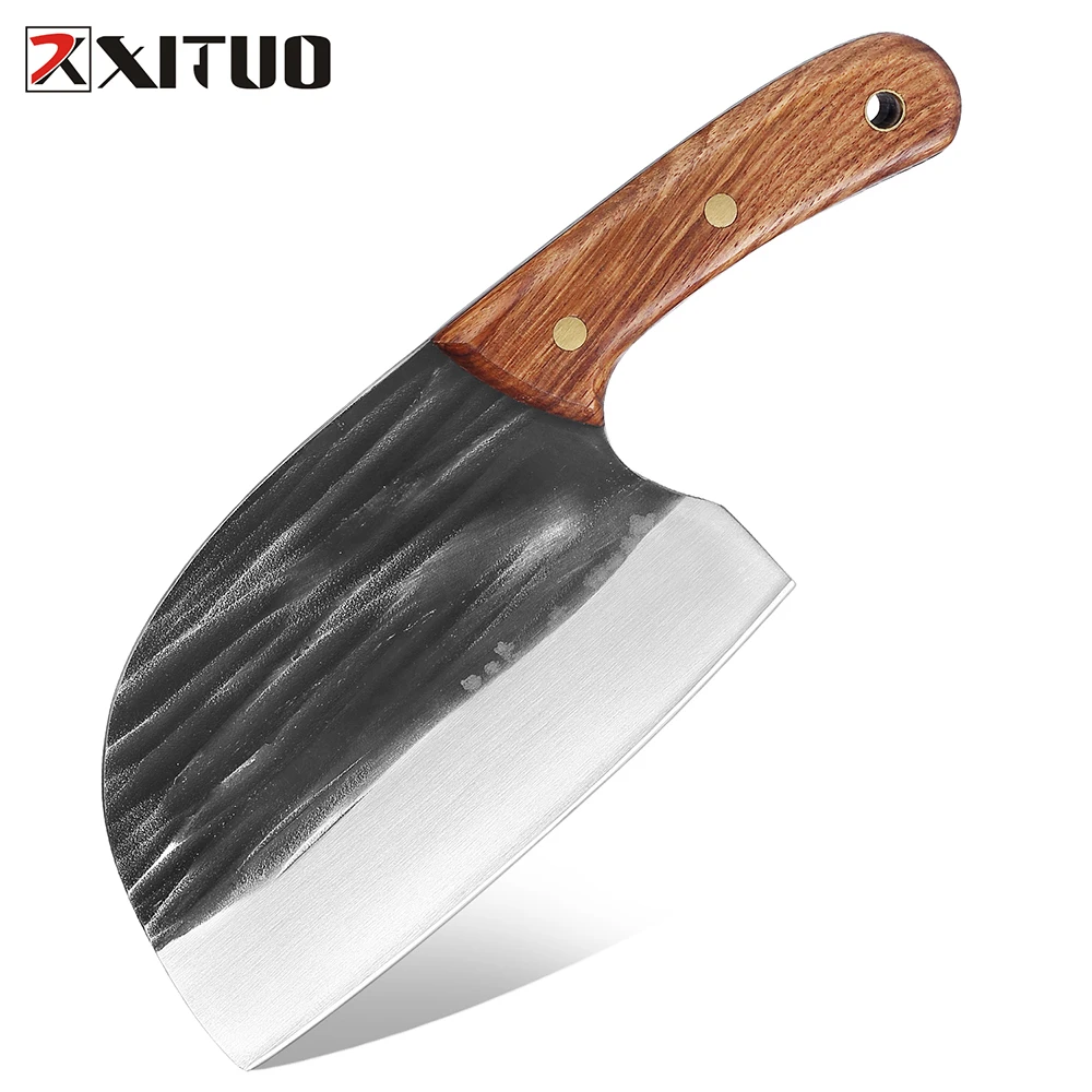 

XITUO Full Tang Powerful Handmade Knife High Carbon Steel Wide Blade Sharp Kitchen Knife Cutting Slices Minced Meat Fish Knife