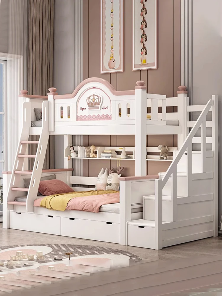 

Cherry wood solid wood bunk card children's bed mother and child multi-functional high and low bed siblings on and off the