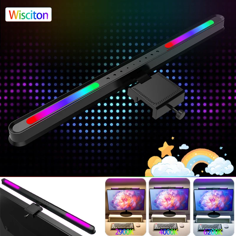 

18/33/50 RGB Led Computer Monitor Light Bar Music Rhythm Screen Hanging Light Dimming Atmosphere Night Lamp For Game/Study/Work