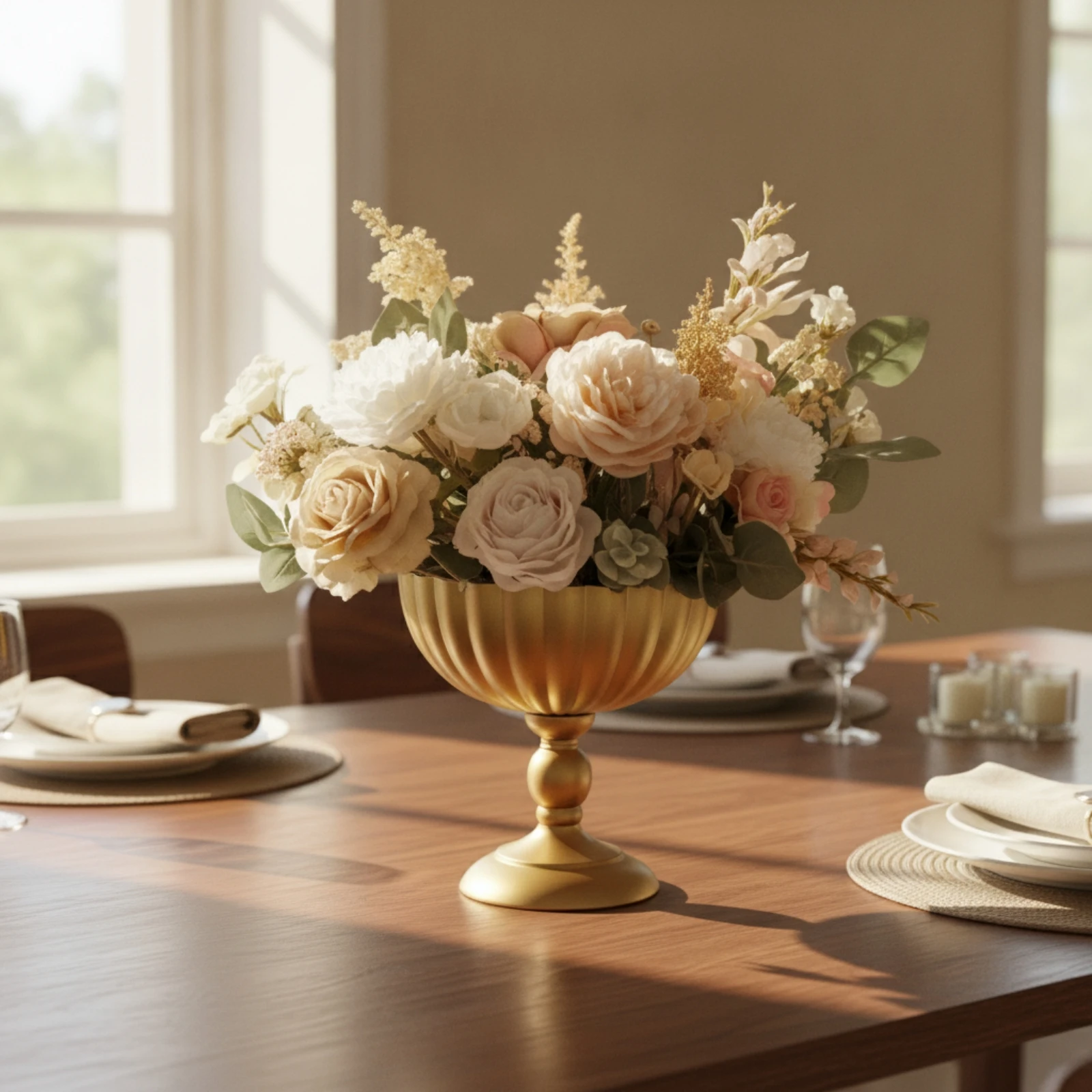 Metal Vase with Fluted Bowl Gold-Finish Goblet Vase Flower Arrangement Bowl Shiny Decorative for Event Decorators