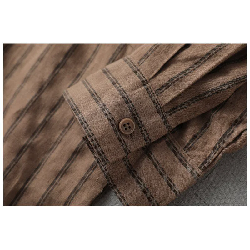 Chaqueta de primavera y otoño, nueva camisa holgada a rayas literarias, Top de manga larga para mujer