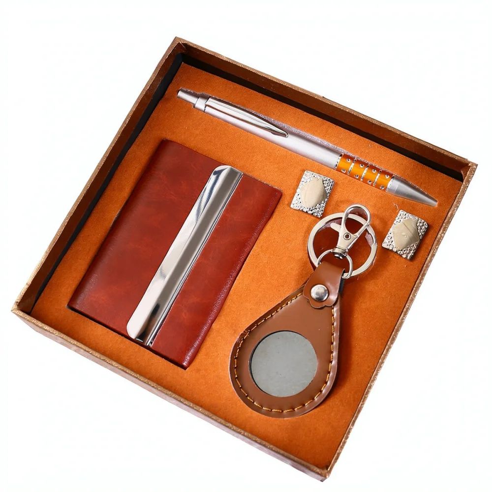 Elegant Office Gift Set Metal Pen Card Case Keychain Cufflink Box Modern Stationery Accessory For Client Employee Birthday Gift