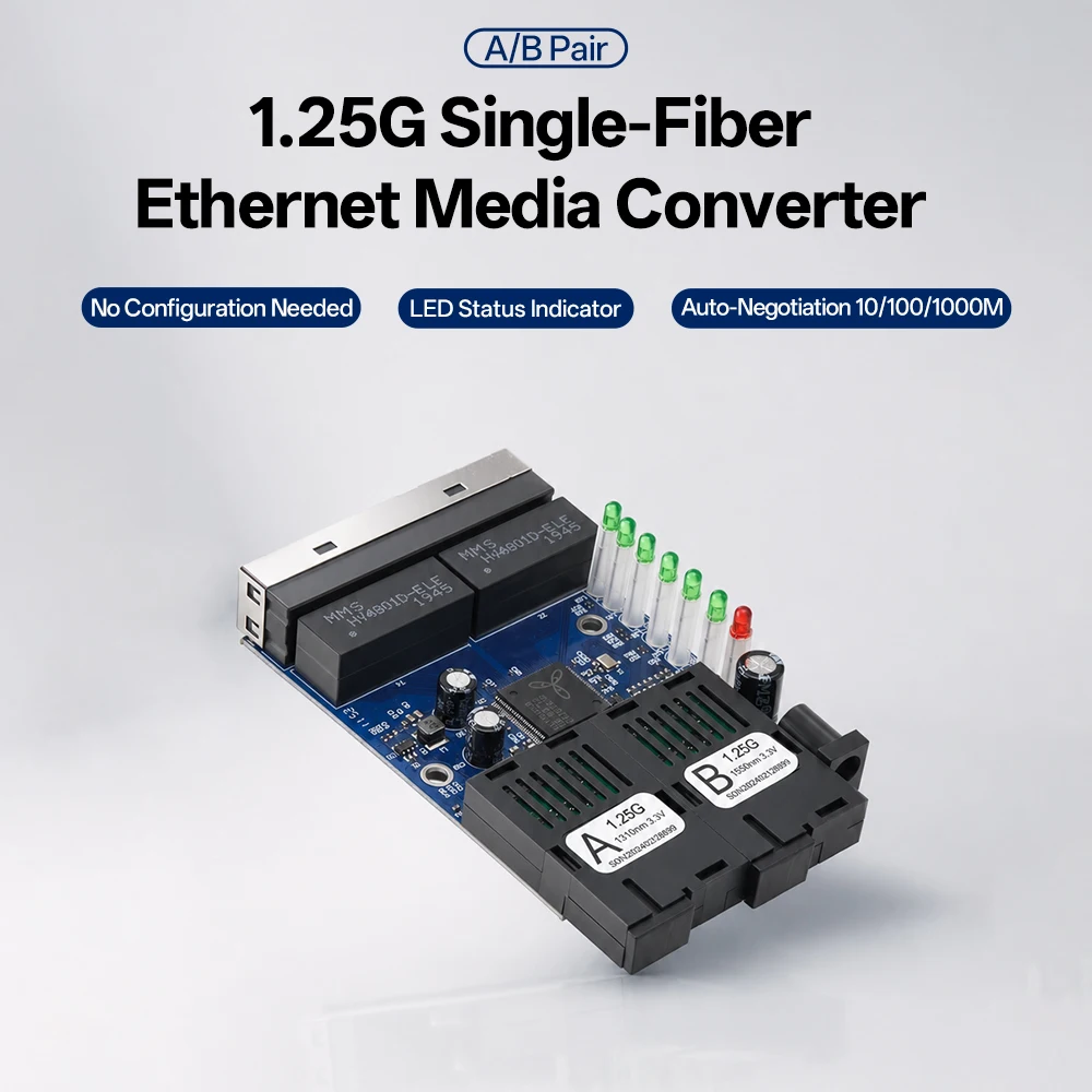 

BYXGD 1.25G 2 Fiber 4 RJ45 Gigabit Media Converter Single-Fiber Ethernet Transceiver PCBA Board for IP Camera Surveillance