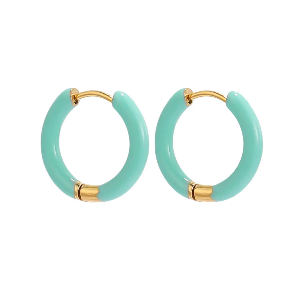 1 Pair Women Fancy Candy Color Enamel Hoop Earrings Sweet Summer Hoop Huggie Earrings Settings Stainless Steel Jewelry Supplies