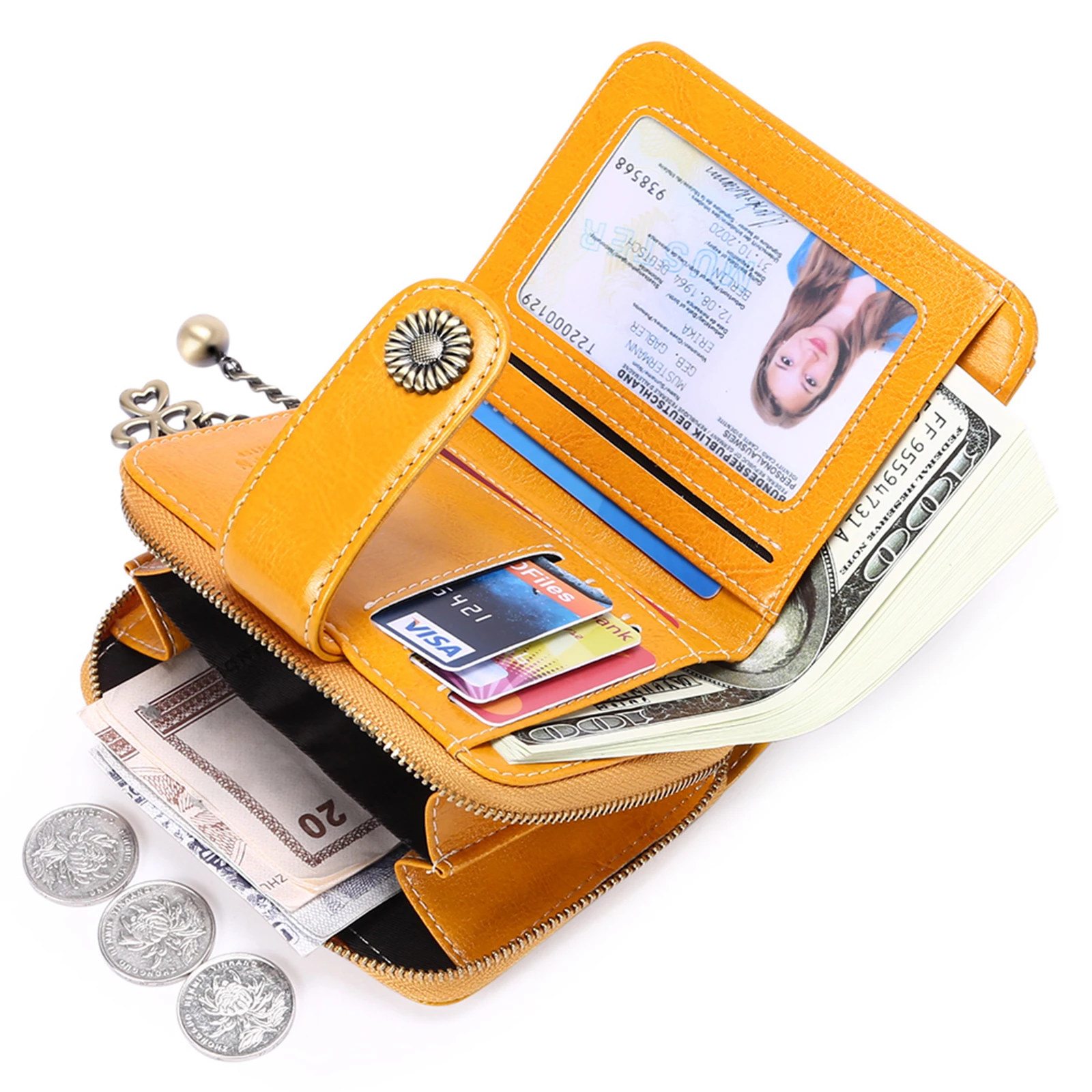 High Quality Women\'s Genuine Leather Wallet Female RFID Anti Theft Card Holder Coin Purse Wallets for Women Clutch Bag