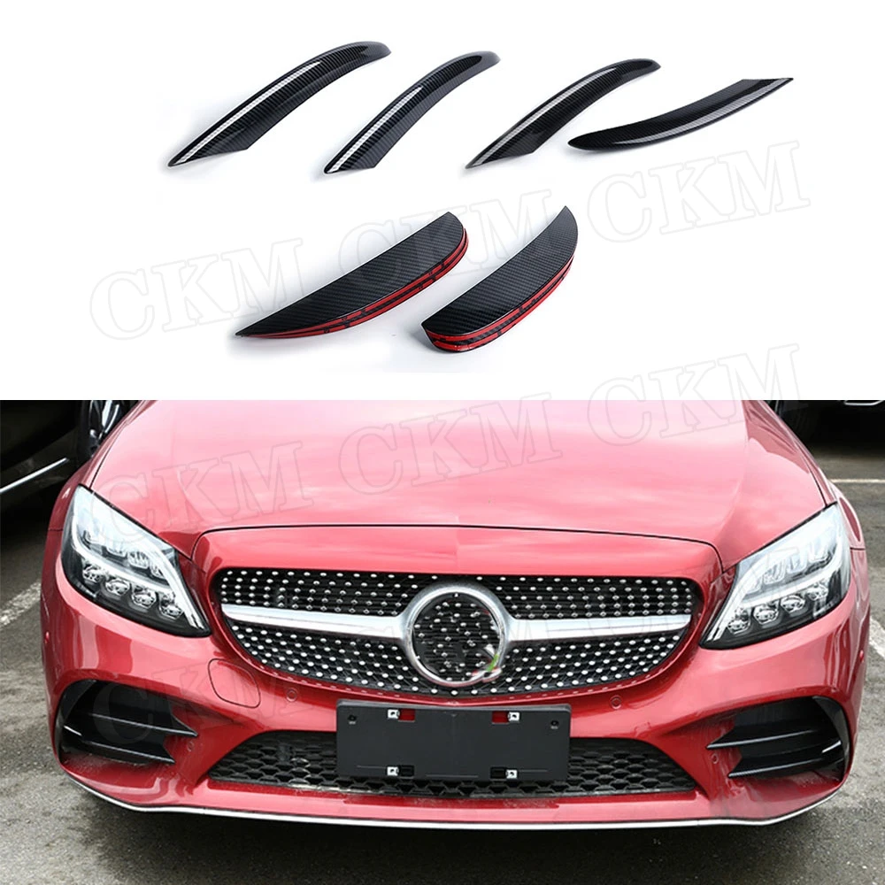 

Carbon Fiber Front Bumper Fog Lamp Decoration Strips Trim for Benz C Class W205 C205 C180 C260 C300 2019-2022 ABS Cover 6PCS/Set