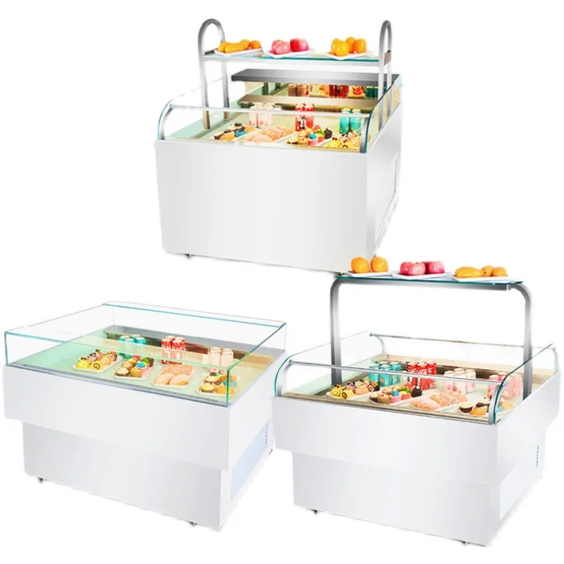 Mueble Refrigerador Horizontal Abierto Ecológico con Luz LED Rectangular Alta para Pasteles, Postres, Frutas, Sándwiches y Sushi