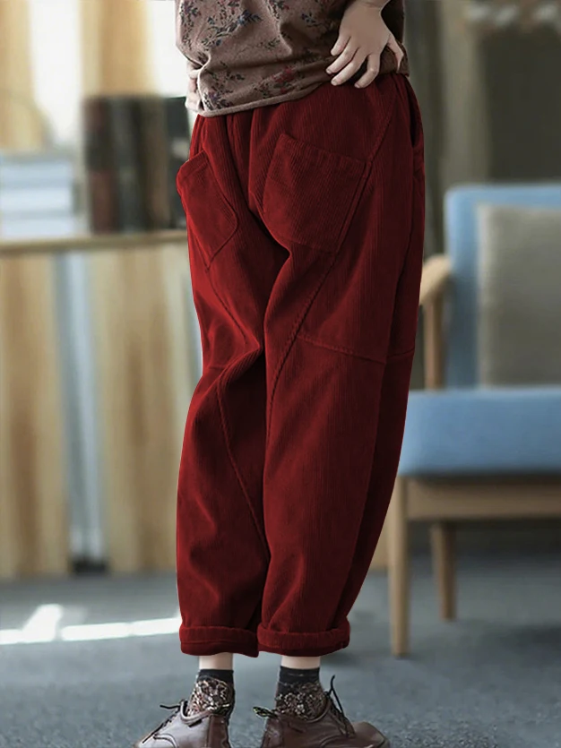 Pantalones largos de pana a la moda para mujer, pantalones sueltos y elegantes para otoño e invierno