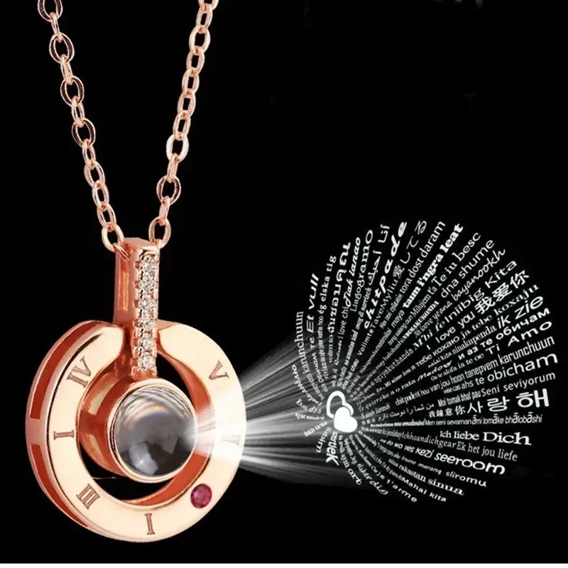 1Pc Valentines Gift for Women 100 Languages I Love You Projection Pendant Necklace Romantic Love Memory Wedding Gifts for Guests