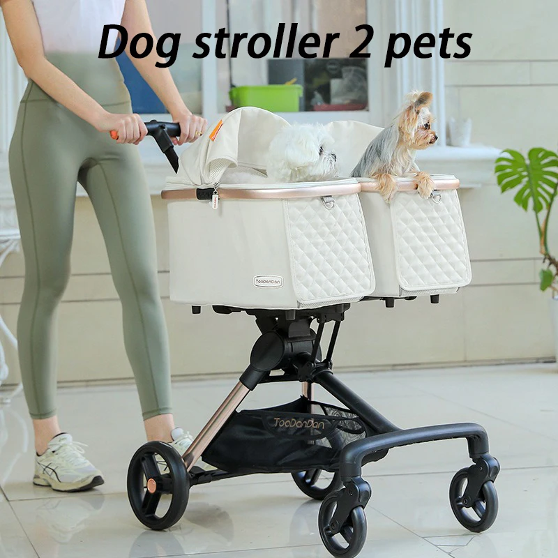 2 Animals Pet Stroller Small Dogs Cat Foldable Pet Stroller Removable Carrier Puppy Trolley 4 Wheels Medium Outdoor Dog Supplies