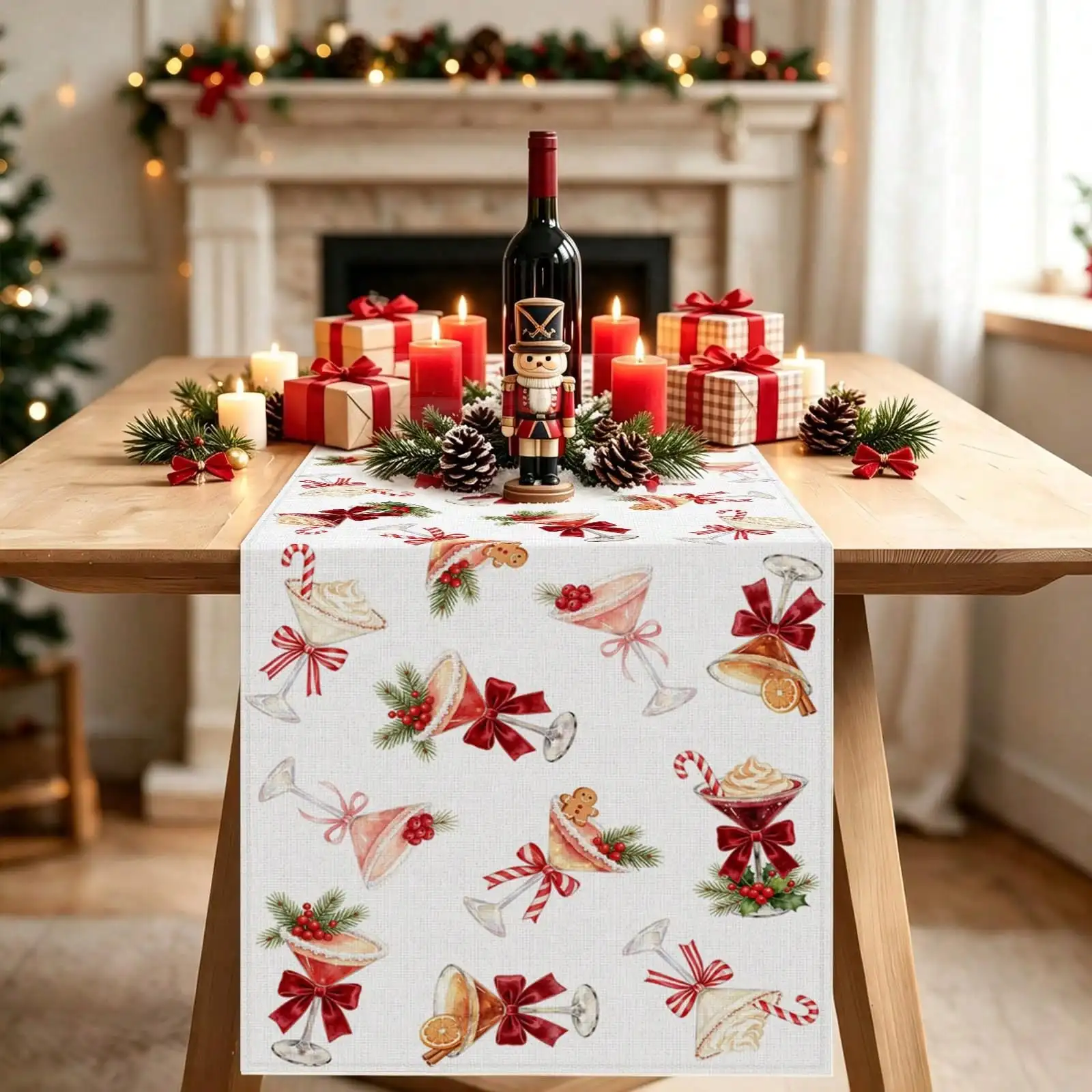1pc Christmas Martini Table Runner Xmas Cocktail Party Decoration A Tini Bit Merry, Candy Cane, Gingerbread, New Year, Home Kitchen Dining Room Decor