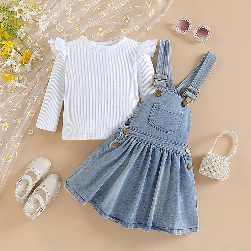 1 2 3 4 5 6 Years Girls Clothing Sets Summer Suspender Dress Little Princess Suit Fashion Straps Denim Overalls Birthday Present