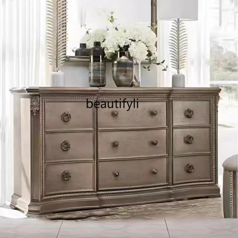 Modern Minimalist Chest of Drawers French Country Retro Distressed Solid Wood Chest of Drawers Bedroom Light Luxury Dresser