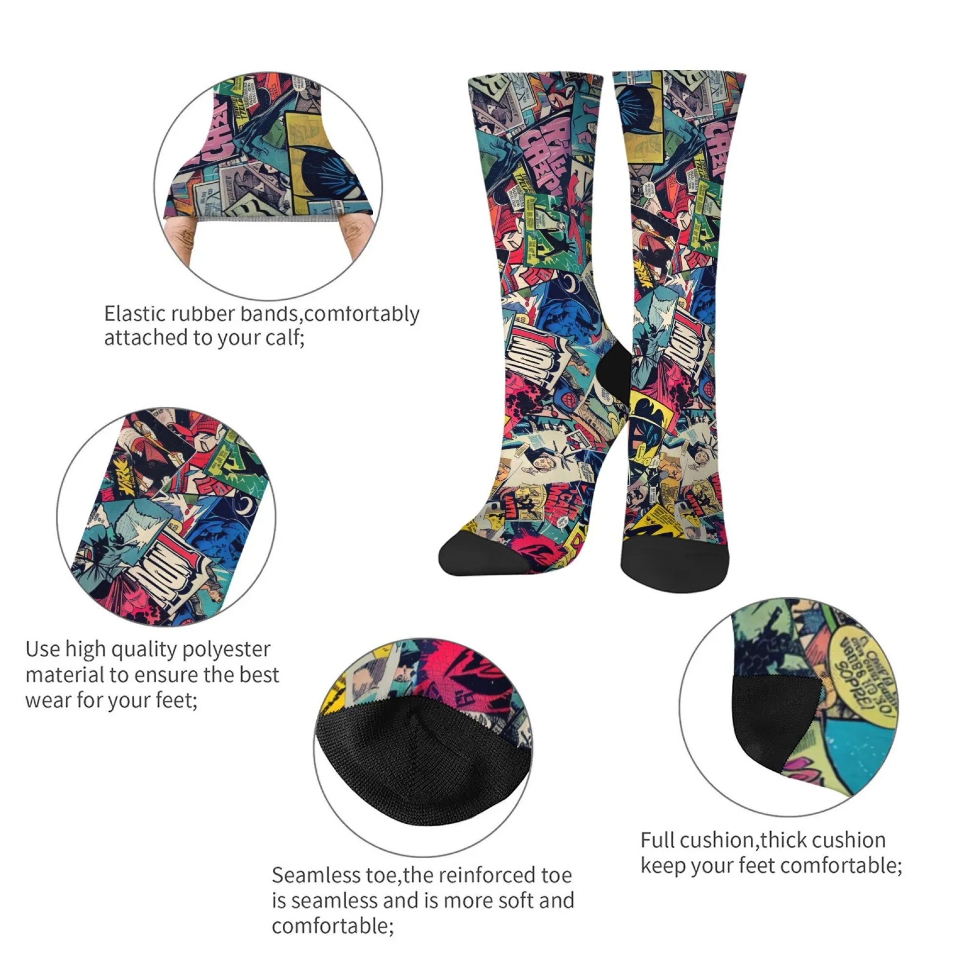 原宿ヒップホップレトロコミックプリントソックスノベルティハッピーファニークルソックス快適暖かいユニセックスカジュアルファッションソックスパーティーギフト