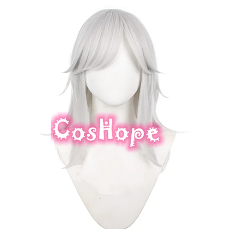 CYNO-Peruca Cosplay Anime, Prateado e Branco, Resistente ao Calor, Perucas Sintéticas, Halloween, 62cm