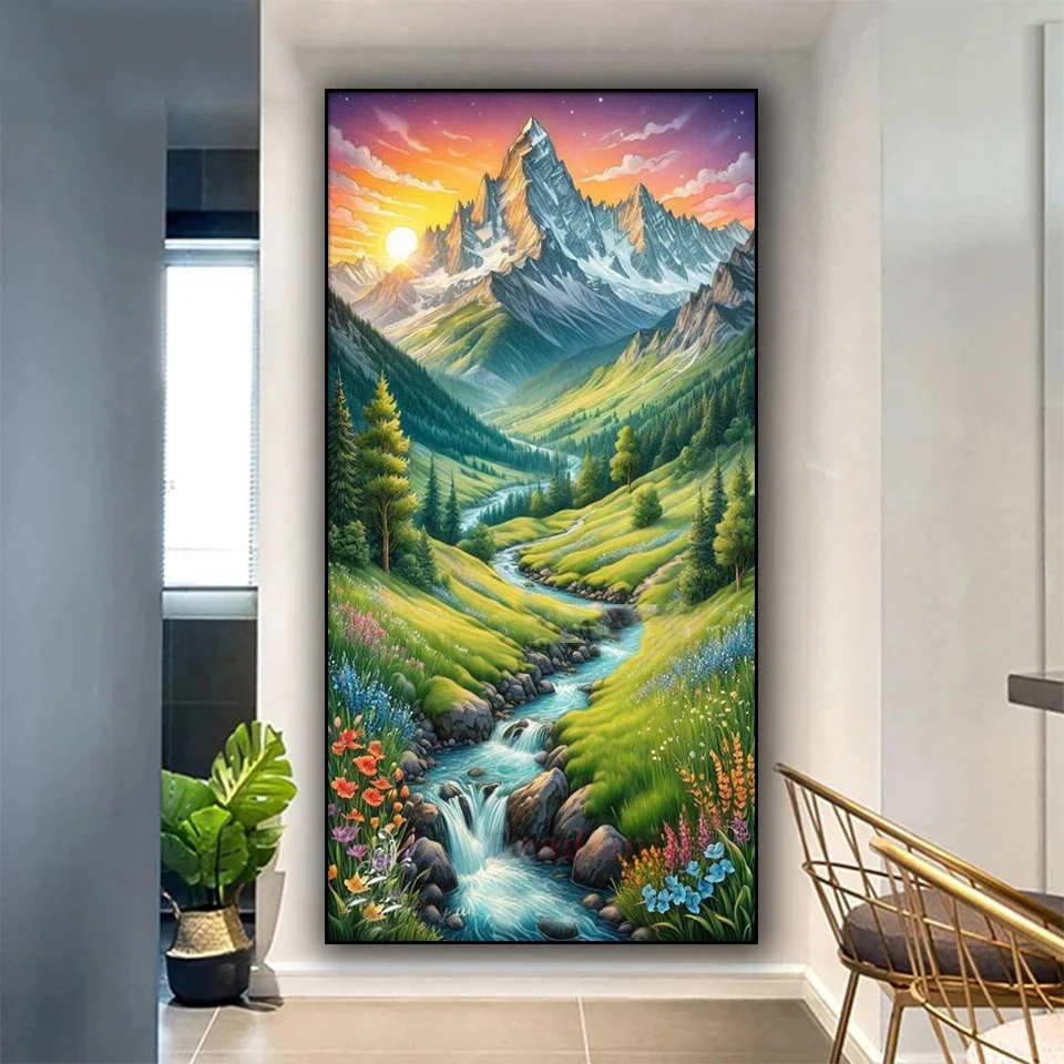 Snow Mountain Green Forest Creek Large 5d Diy Diamond Painting Full Stunning Natural Landscape Diamond Mosaic Cross Stitch