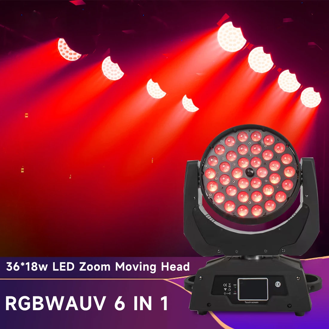 

MOKA 36x18w Zoom Wash Moving Head LED Beam Professional Stage Disco Washing Lighting DMX Control RGBWAUV 6 In 1 Rotating Light