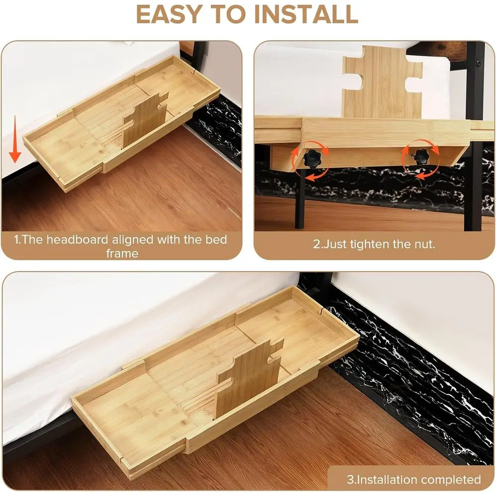 Foldable Bamboo Bathtub Tray Caddy, Expandable Bath Shelf for Tub Accessories, Home Gifts for Mom & Housewarming nightstand