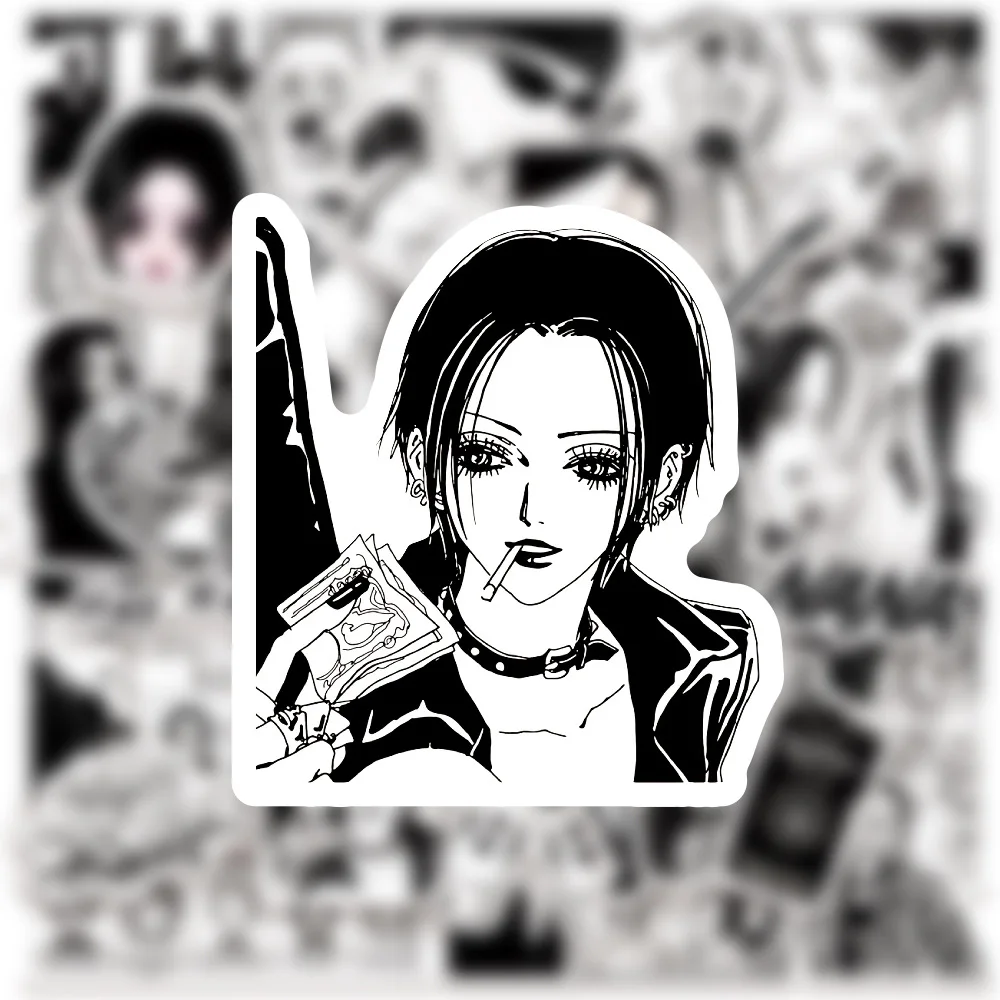 50 Pieces Black & White Nana Anime Stickers, Waterproof Decor Decals for Motorcycle Helmets, Journals, Water Cups & Phone Cases